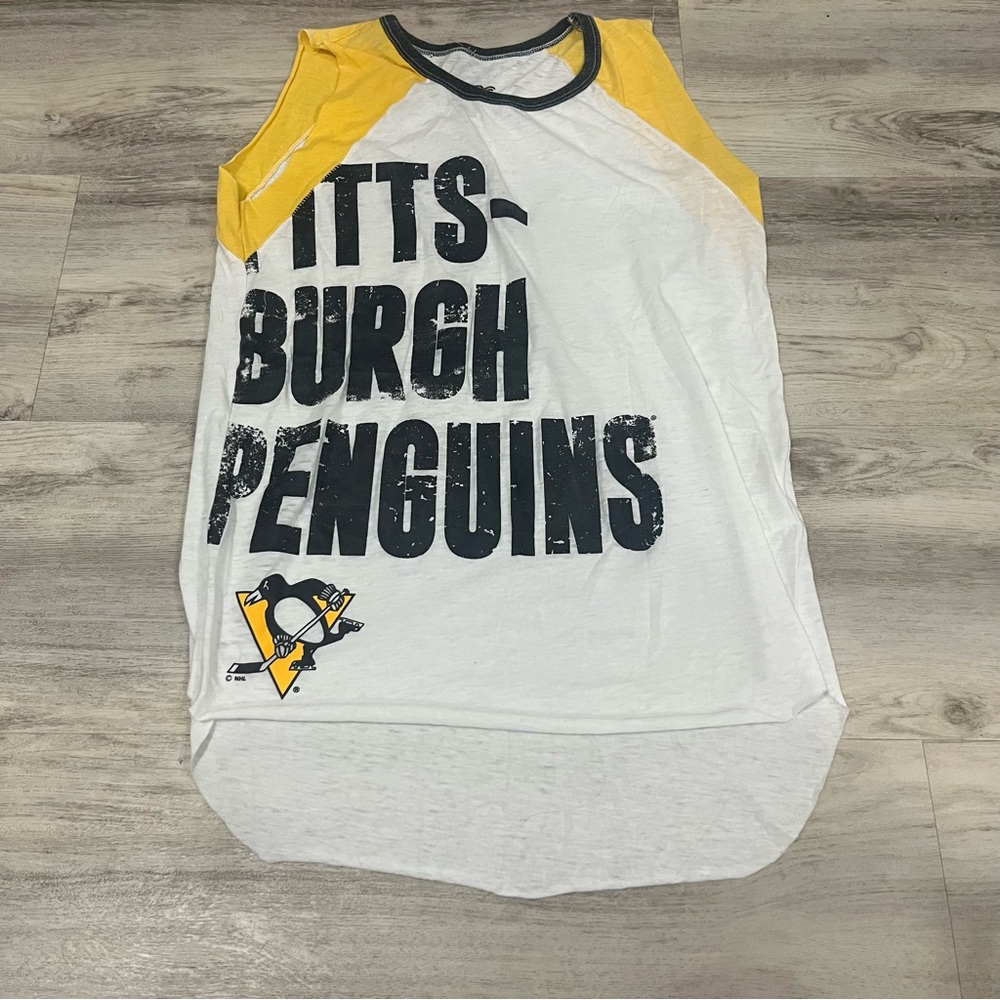 Pittsburgh Penguins Yellow White Tank Top Carl Banks Small Sleeveless NHL